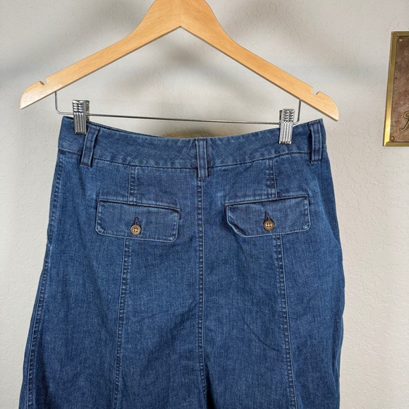 LL Bean Womens 4 Pet Dark Wash Denim A Line Skirt Paneled Stretch 0GMF6 - Picture 7 of 8